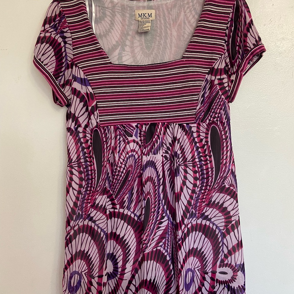 MKM Designs Pink & Purple Patterned Short Sleeve Tunic